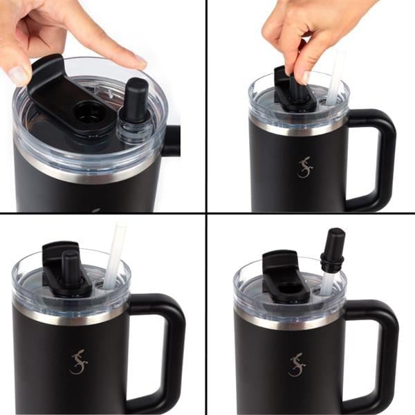 Lurch - “Big Cup” 1.2 L Mercan Pembe, Paslanmaz Çelik Termos - Uzatılabilir Pipetli, Çift Cidarlı, Sızdırmaz - 240876