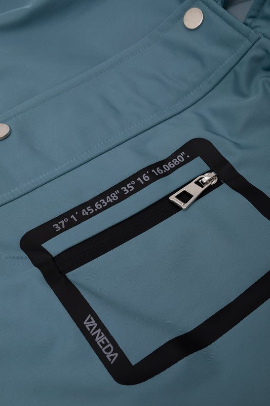 OVERSIZED SIRT DESEN BASKILI CEPLI PARDESU MAVI
