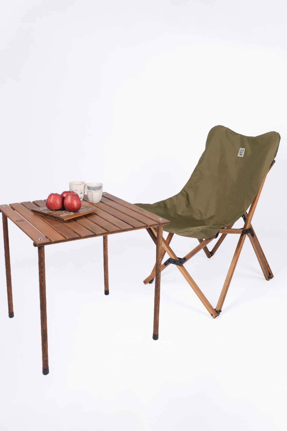 BAG THE JOY KATLANIR AHŞAP KAMP ve BAHÇE SANDALYESİ – KAHVERENGİ İSKELET – HAKİ KILIF