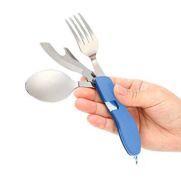 2'li Orcamp Flex Kamp Çatal, Kaşık, Bıçak Seti Mavi-Mavi