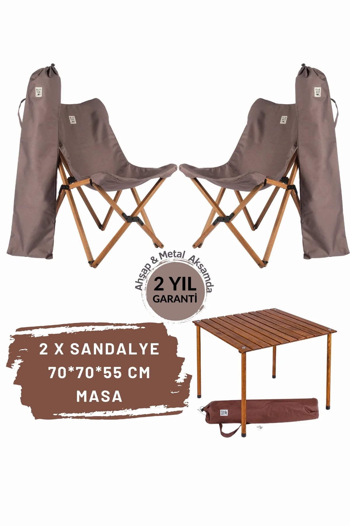 BAG THE JOY AHŞAP KATLANIR MASA SANDALYE SETİ – KAHVERENGİ – KOYU GRI – 70*70*55