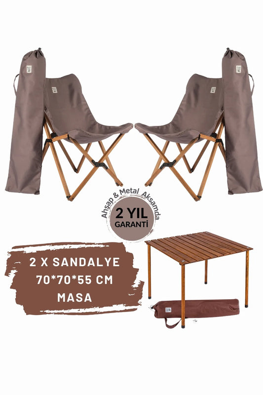 BAG THE JOY AHŞAP KATLANIR MASA SANDALYE SETİ – KAHVERENGİ – KOYU GRI – 70*70*55