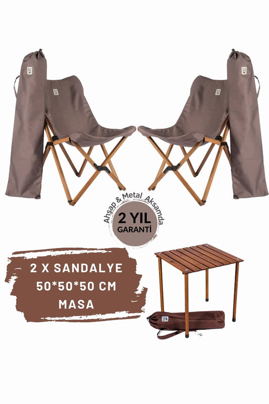 BAG THE JOY AHŞAP KATLANIR MASA SANDALYE SETİ – KAHVERENGİ – KOYU GRİ -50*50*50