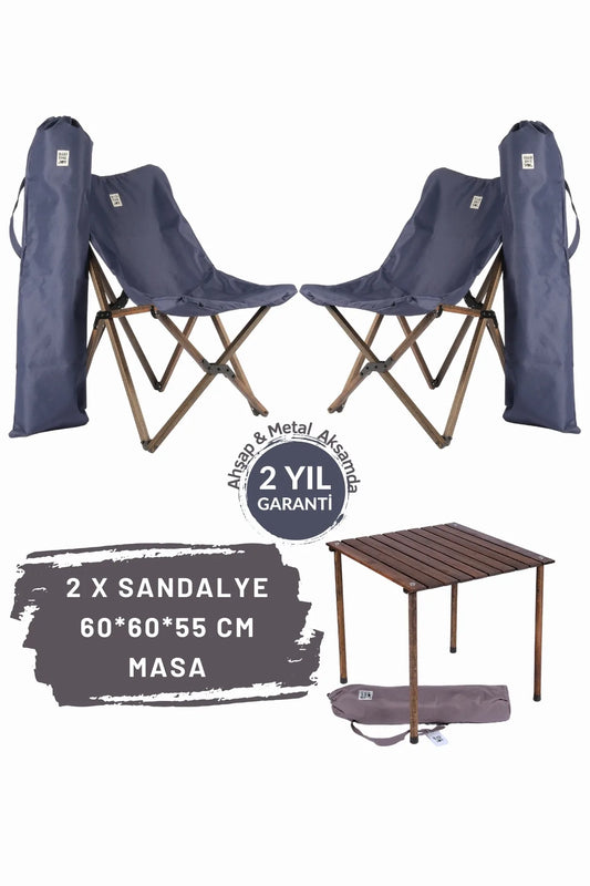 BAG THE JOY AHŞAP KATLANIR MASA SANDALYE SETİ – ANTRASİT- LACİVERT -60*60*55