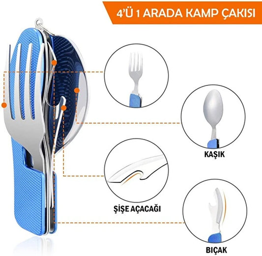 Orcamp OUT-1350 Mavi Kamp Çatal-Kaşık-Bıçak Seti