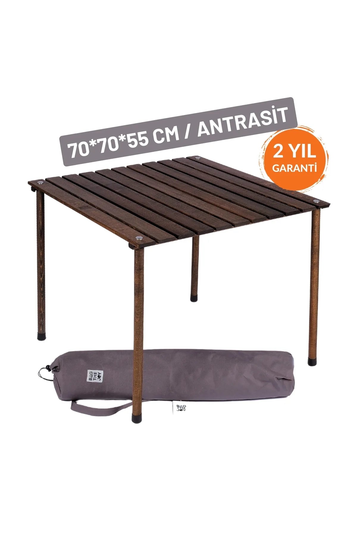 BAG THE JOY AHŞAP KATLANIR RULO KAMP MASASI / ANTRASİT (70*70*55) (70*70*55)