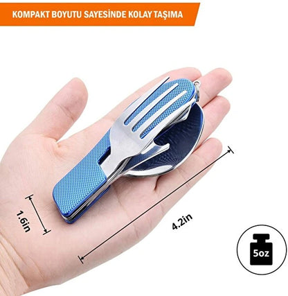2'li Orcamp Flex Kamp Çatal, Kaşık, Bıçak Seti Mavi-Mavi