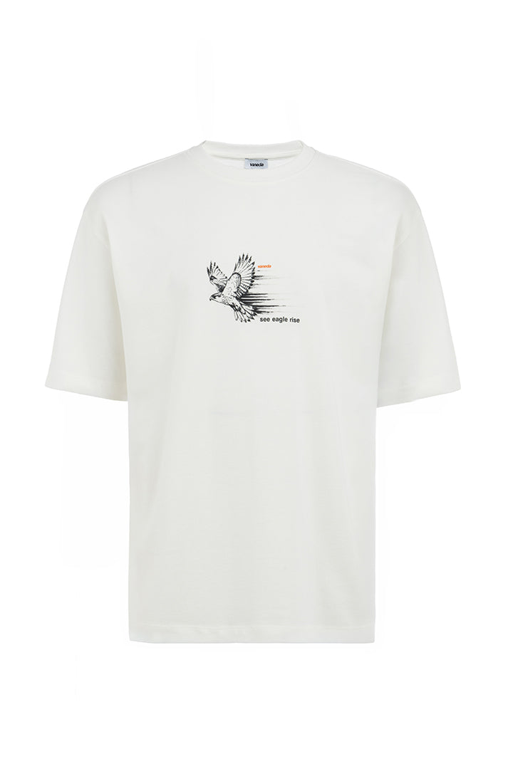 Kartal Baskılı T-Shirt Beyaz